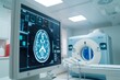 An AI-powered radiology system interpreting medical scans for precise diagnosis and treatment planning. Text: 