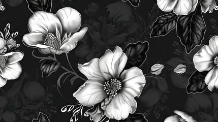 Wall Mural - Feminine monochrome seamless pattern with lace pattern of flowers