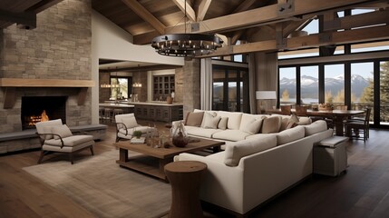 Wall Mural - Casual yet chic open concept great room in rustic modern home.