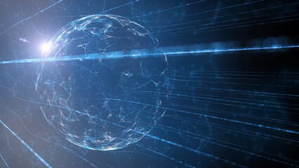 Wall Mural - Digital cyberspace with sphere and blurry lines illustration background.