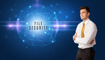 Poster - businessman thinking about security