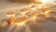Sunlit Vitamin Supplements on Sandy Beach