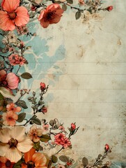 Wall Mural -  summer florals paper, lined page