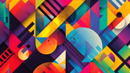 Poster - Energetic backdrop with abstract geometric patterns in bright hues.