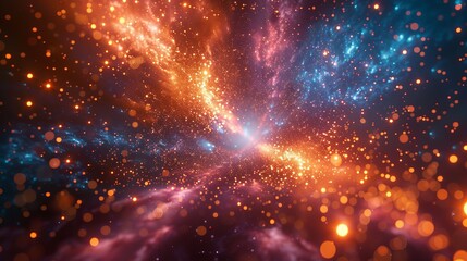 Wall Mural - a creative cosmic background portrays a hyper jump into another galaxy, with neon glowing rays, fire