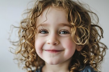 Wall Mural - Portrait of a cute little girl with curly hair, studio shot