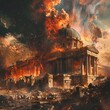 Cataclysmic Destruction of the Jerusalem Temple by the Roman Empire in a Dramatic,Turbulent Scene of Fire and Chaos