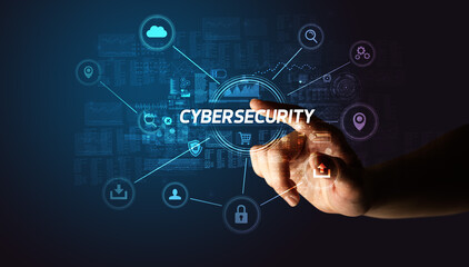 Poster - Hand touching cybersecurity button
