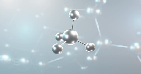 Wall Mural - Methane rotating 3d molecule, molecular structure of simplest alkane, seamless video