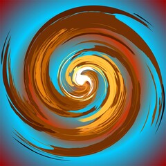 Poster - Abstract vortex with brown and neon blue colors - graphics with effect of depth of space, motion, mixing colors and rotation. Topics: texture, pattern, abstraction, wallpaper, computer art, background