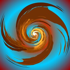 Poster - Abstract vortex with brown and neon blue colors - graphics with effect of depth of space, motion, 3D of concave, mixing colors and rotation. Topics: texture, abstraction, wallpaper, computer art