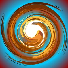 Poster - Abstract vortex with brown neon blue colors - graphics with effect of depth of space, motion, 3D of convex, mixing colors and rotation. Topics: texture, pattern, abstraction, wallpaper, computer art