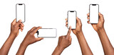 Fototapeta  - Man using smart phones with blank screen isolated on transparent or white background