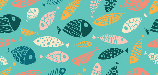 Wall Mural - Cute fish. Kids background. Seamless pattern. Can be used in textile industry, paper, background, scrapbooking.