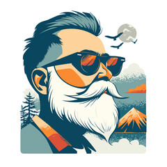 Wall Mural - Portrait of a hipster man with a beard. Vector illustration for tee-shirt design.