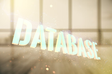 Poster - Double exposure of Database word sign on abstract empty interior background, global research and analytics concept