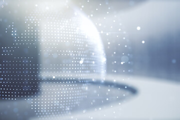 Aufkleber - Multi exposure of abstract creative digital world map hologram on empty corporate office background, tourism and traveling concept