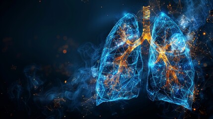 Poster - An abstract illustration of an abstract illustration of lungs. Polygonal wireframe composition representing treatment of lung diseases. Particles are connected in a geometric silhouette.