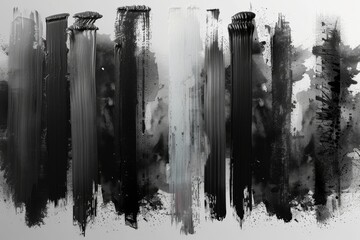 Wall Mural - Graphite brush modern. Abstract black spots on white background. Ink blots.