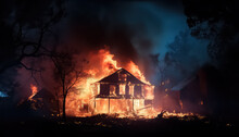 The House Burned Down In The Night In Flames