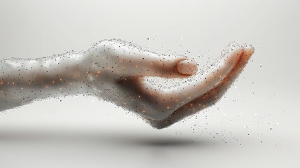 Aufkleber - In this abstract modern illustration, a polygonal hand tosses coins isolated on a white background. A low poly wireframe illustration. This digital concept combines lines and points.
