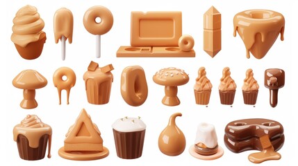 Poster - An illustration of a realistic 3D set of sweet caramels