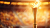 Fototapeta  - Cup golden torch with fire in the stadium