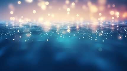 Wall Mural - Soft background abstract texture with lights looping bokeh and reflection on water