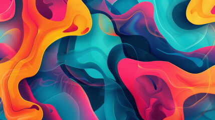 Fototapete - An abstract composition of fluid shapes and bold colors creates a visually captivating backdrop
