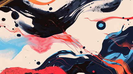 Fototapete - An abstract composition of fluid shapes and bold colors creates a visually captivating backdrop