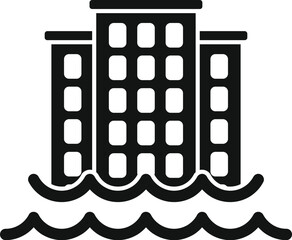 Sticker - Coast city in floods icon simple vector. Climate change disasters. Earth coast problem