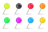 Fototapeta  - Office vector push pins set of shiny colorful plastic, eps10 clipart elements