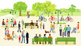 Fototapeta Miasto - Erholung im Park  mit Familien und andere Personen, Illustration