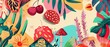 A retro psychedelic set of hippie elements featuring funky mushrooms, flowers, musical instruments, and decorative disco lamps. Modern illustration.