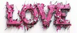 Fototapeta  - The graffiti word LOVE is sprayed in pink over white in a vandal street art style. An isolated textured modern illustration of the graffiti word is sprayed in pink over white.