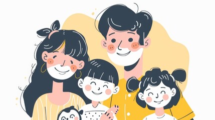 Wall Mural - Hand drawn style modern illustration of a happy family.