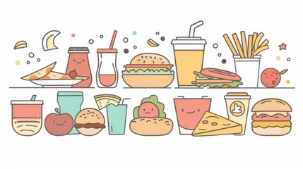 Wall Mural - Various menus on a food table. Flat design style minimal modern illustration.