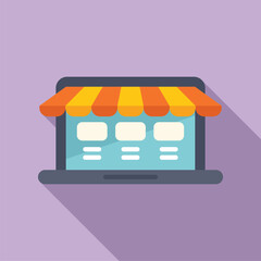 Sticker - Open online store icon flat vector. Credit market order. Digital virtual commerce