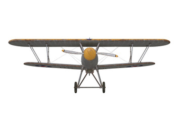 Wall Mural - Front view of an old biplane aircraft taking off. Isolated 3D rendered illustration.