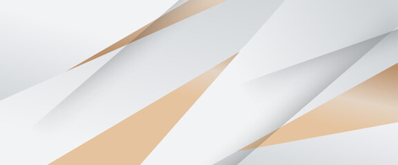 Poster - White and gold modern and simple abstract banner art vector with shapes. For background presentation, background, wallpaper, banner, brochure, web layout, and cover