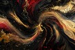 Enchanting Gold and Black Abstract Background with Swirling Red Paint, Digital Art