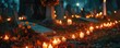 Candlelit graves on peaceful evening