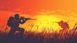 soldier in battle field fighting each other with gun by silhouette design
