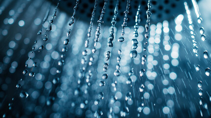 Wall Mural - Shower head and falling water drops.