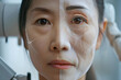 Young woman before and after procedure of acne removal by laser on light background, Beauty and aging skin care concept of old woman without wrinkles, Generative Ai
