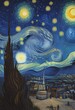 Van Gogh's Starry Night. Future day	Van Gogh inspired night sky painting
