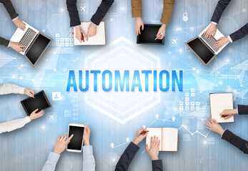 Poster - Group of Busy People Working in an Office, technology concept