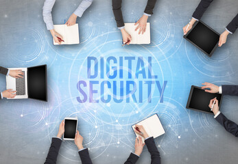 Poster - Group of people in front of a laptop, security concept