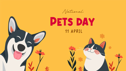 national pet day vector design. April 11. with pet cats and also cute pet dogs, love your pets and take care of them