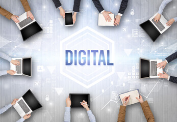 Poster - Group of Busy People Working in an Office, technology concept